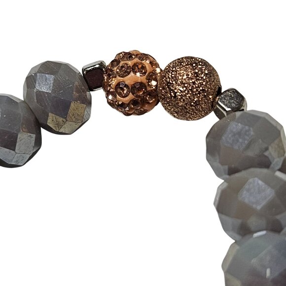 Elegant Faceted Gray Beaded Stretch Bracelet Rose Gold Accents Fashion Jewelry - Picture 3 of 4